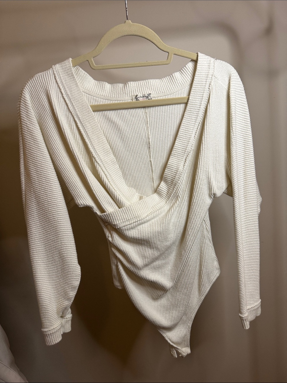 Free People Off-White Ribbed Wrap Bodysuit